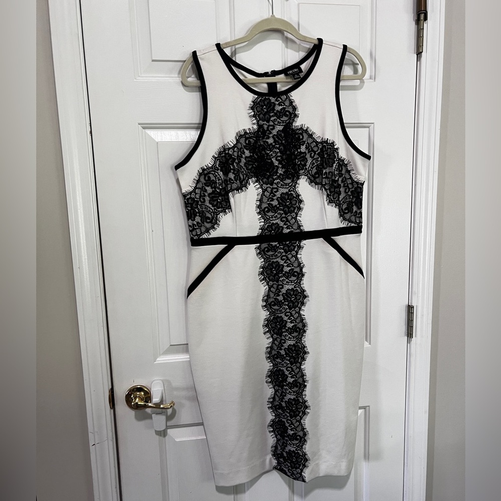 Nicole Black and White Lace Midi Dress